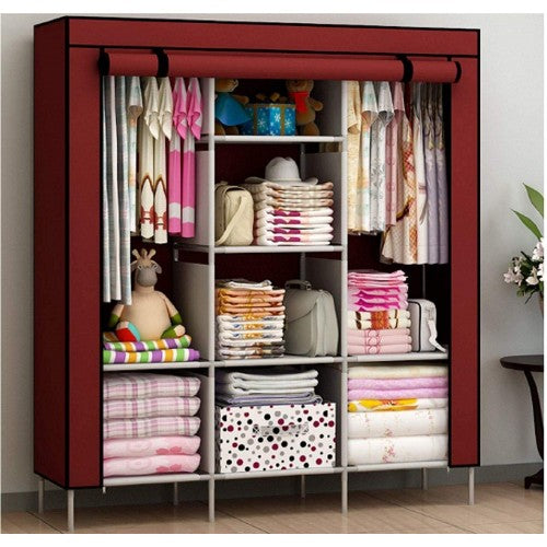 3 Door Fancy & Portable Foldable Closet Wardrobe Storage Organizer With Shelves Foe Multi Purpose