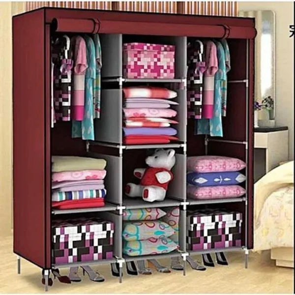 3 Door Fancy & Portable Foldable Closet Wardrobe Storage Organizer With Shelves Foe Multi Purpose