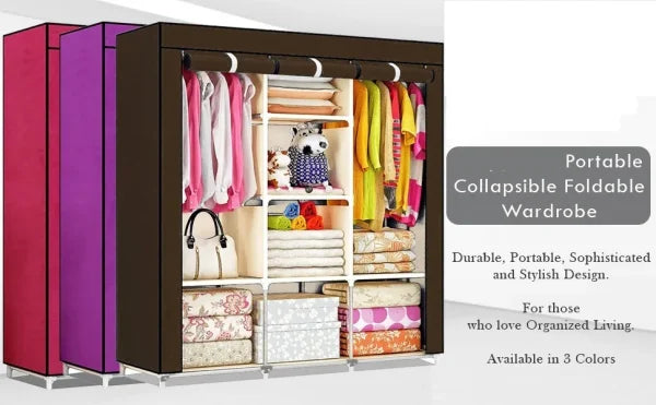 3 Door Fancy & Portable Foldable Closet Wardrobe Storage Organizer With Shelves Foe Multi Purpose